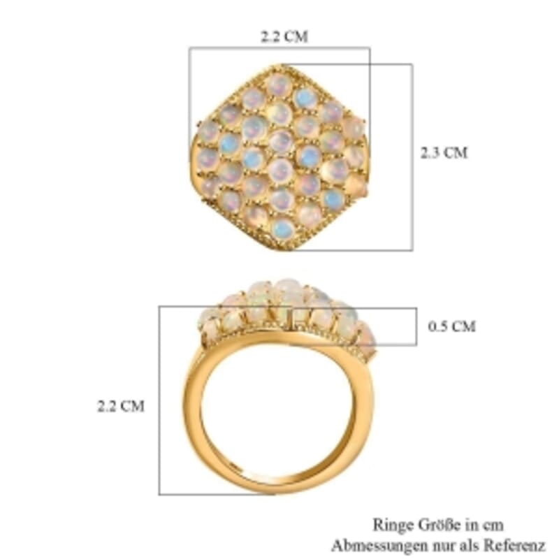 Ethiopian Welo Opal 2.50 ctw Cluster Ring in Vermeil Yellow Gold Over Sterling Silver (Size 11.5)