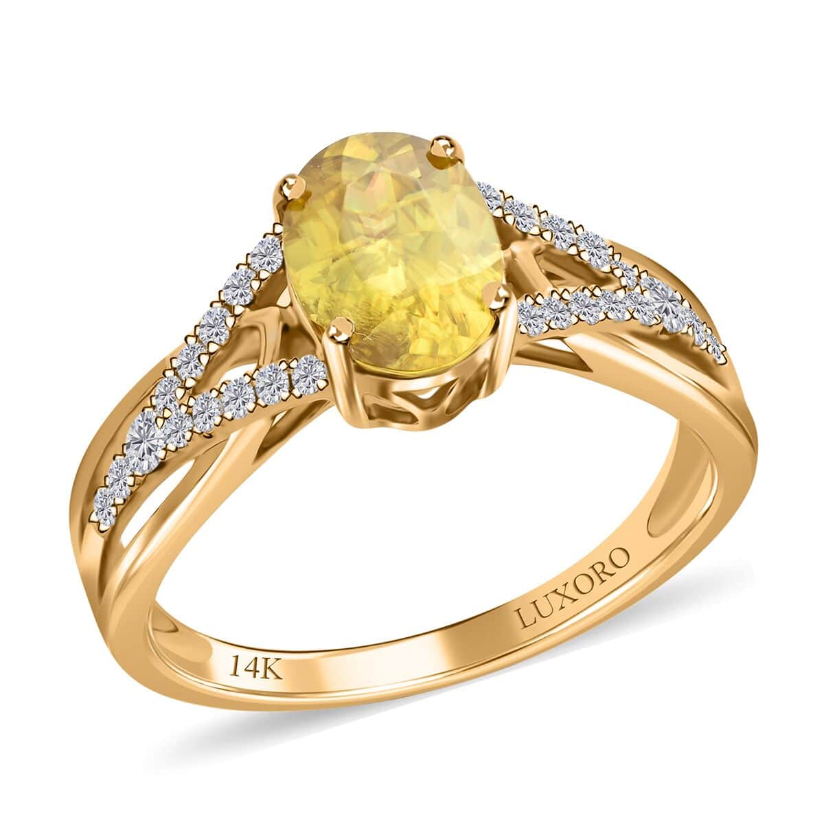 Certified & Appraised Luxoro 14K Yellow Gold AAA Sava Sphene and G-H I2 Diamond Ring (Size 7.0) 1.75 ctw image number 0