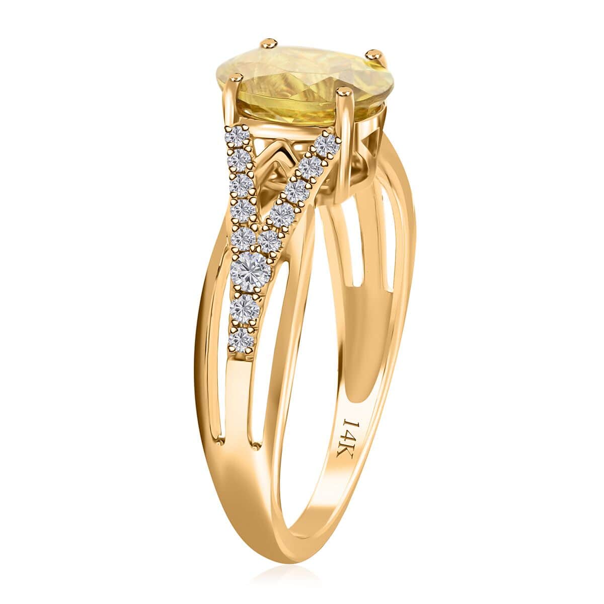 Certified & Appraised Luxoro 14K Yellow Gold AAA Sava Sphene and G-H I2 Diamond Ring (Size 7.0) 1.75 ctw image number 3