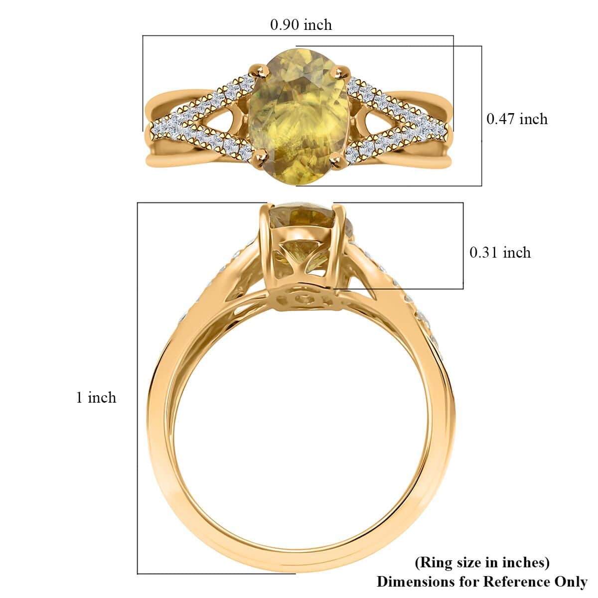 Certified & Appraised Luxoro 14K Yellow Gold AAA Sava Sphene and G-H I2 Diamond Ring (Size 7.0) 1.75 ctw image number 5