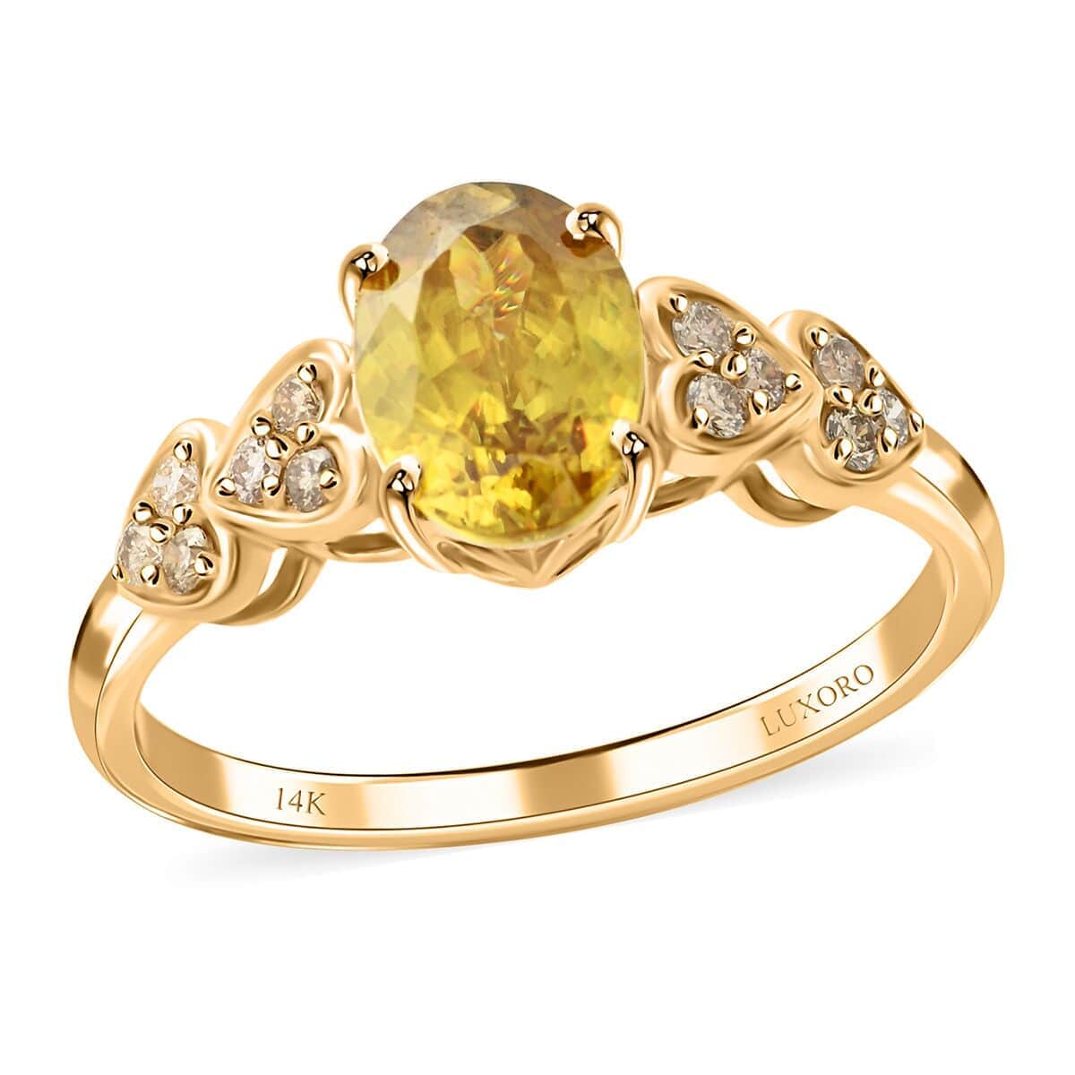 Certified & Appraised Luxoro AAA Sava Sphene and G-H I2 Diamond 1.70 ctw Ring in 14K Yellow Gold (Size 6.0) image number 0