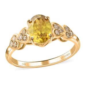 Certified & Appraised Luxoro AAA Sava Sphene and G-H I2 Diamond 1.70 ctw Ring in 14K Yellow Gold (Size 6.0)