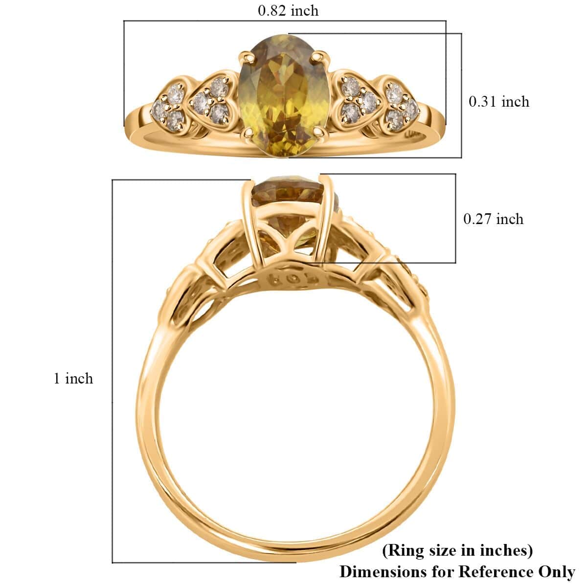 Certified & Appraised Luxoro AAA Sava Sphene and G-H I2 Diamond 1.70 ctw Ring in 14K Yellow Gold (Size 6.0) image number 5