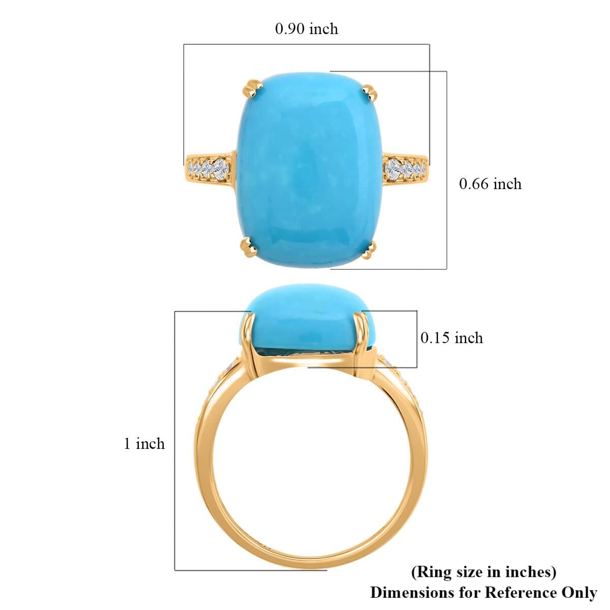 Luxoro 14K Yellow Gold AAA Sleeping Beauty Turquoise and Diamond G-H I2 Ring (Size 10.0) 8.35 ctw image number 3