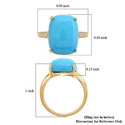 Certified & Appraised Luxoro 14K Yellow Gold AAA Sleeping Beauty Turquoise and Diamond G-H I2 Ring (Size 10.0) 8.35 ctw