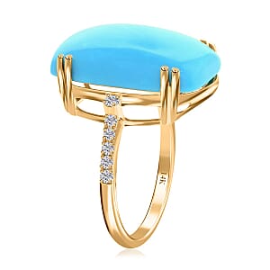 Certified & Appraised Luxoro 14K Yellow Gold AAA Sleeping Beauty Turquoise and G-H I2 Diamond Ring (Size 10.0) 11.00 ctw