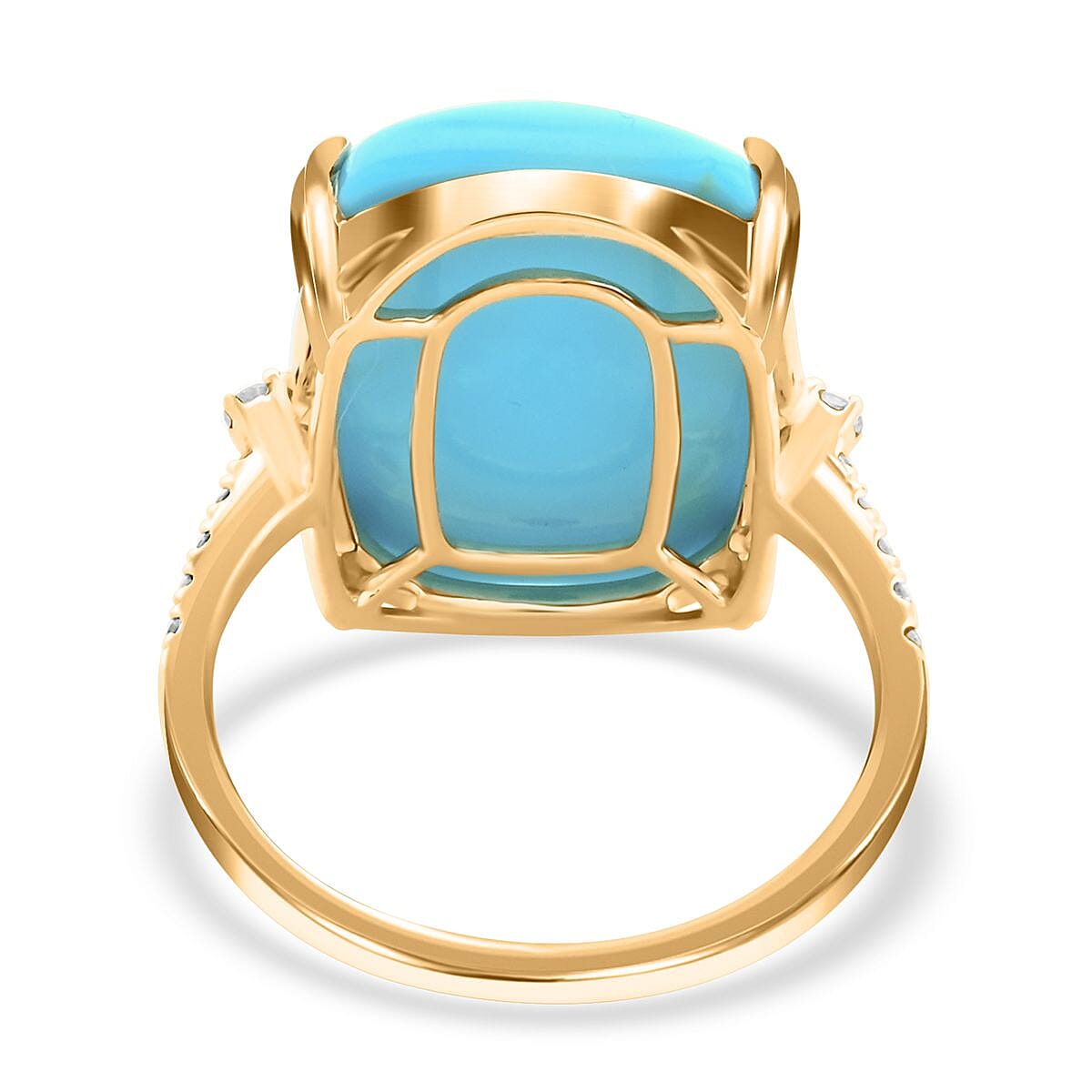 Certified & Appraised Luxoro 14K Yellow Gold AAA Sleeping Beauty Turquoise and G-H I2 Diamond Ring (Size 10.0) 11.00 ctw