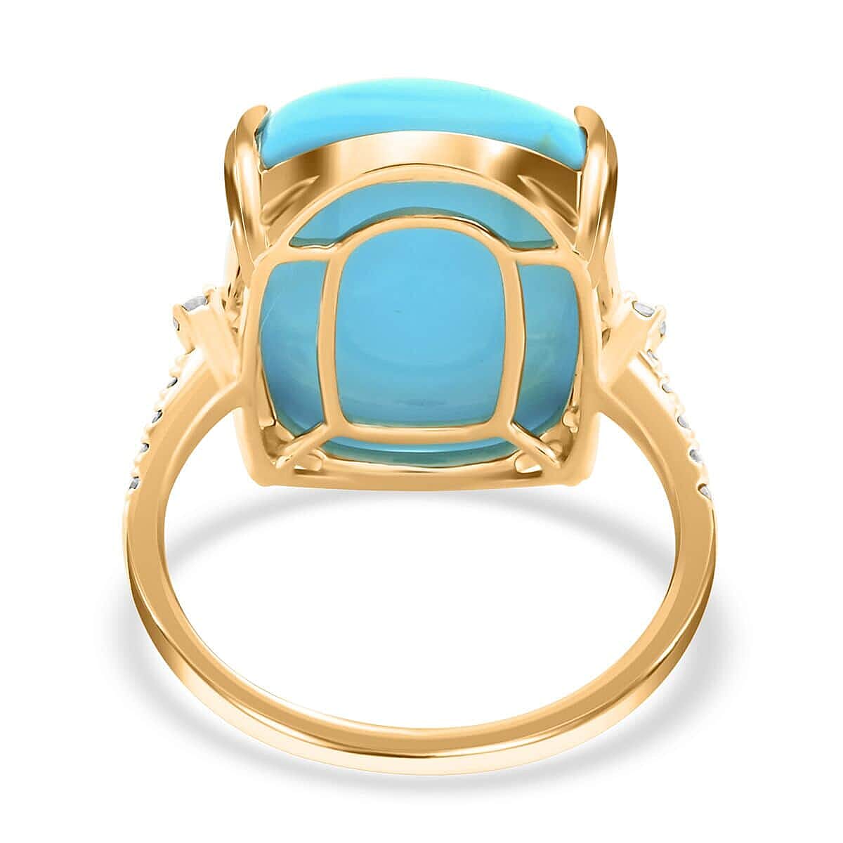 Certified & Appraised Luxoro 14K Yellow Gold AAA Sleeping Beauty Turquoise and G-H I2 Diamond Ring (Size 6.0) 11.00 ctw