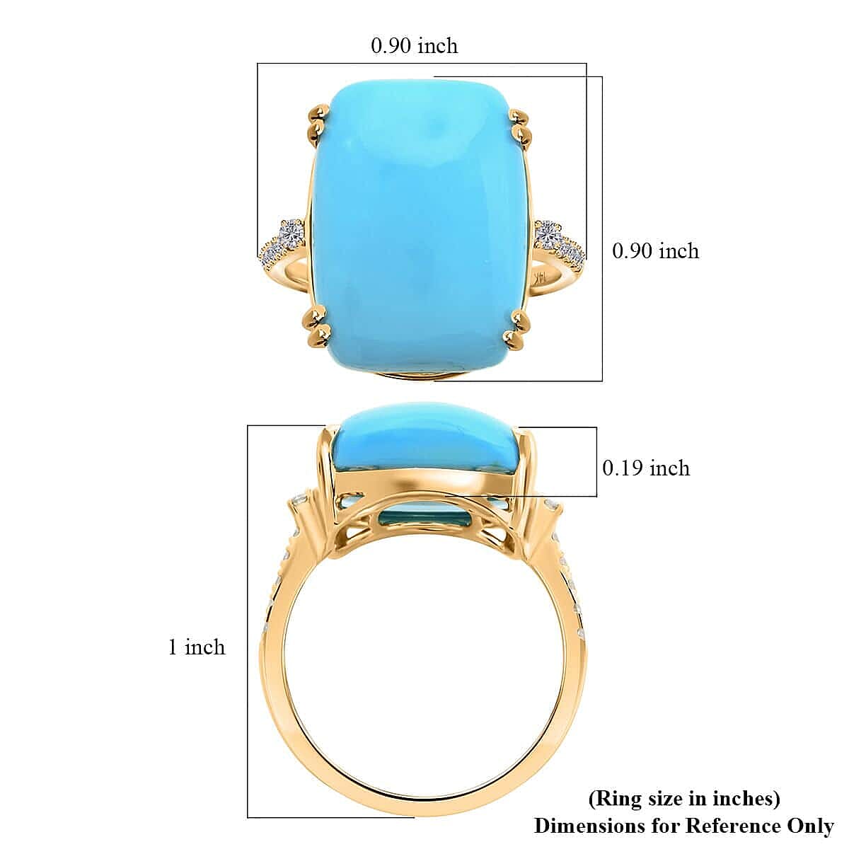 Certified & Appraised Luxoro 14K Yellow Gold AAA Sleeping Beauty Turquoise and G-H I2 Diamond Ring (Size 6.0) 11.00 ctw