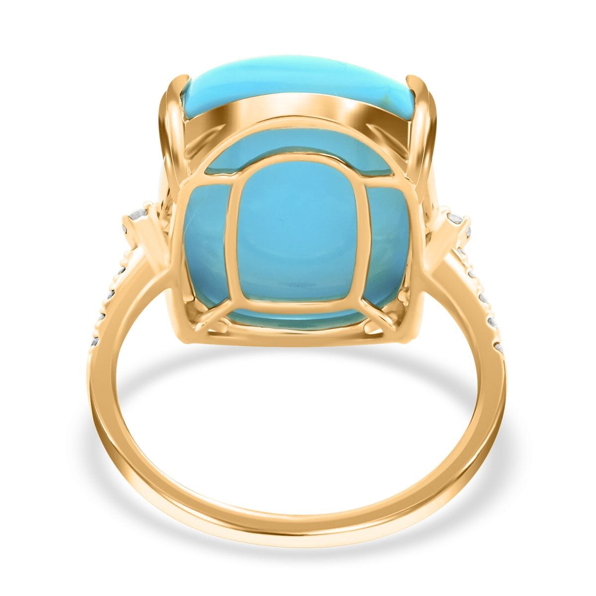 Certified & Appraised Luxoro 14K Yellow Gold AAA Sleeping Beauty Turquoise and G-H I2 Diamond Ring (Size 8.0) 11.00 ctw image number 4