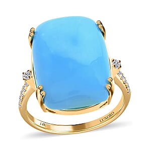 Certified & Appraised Luxoro 14K Yellow Gold AAA Sleeping Beauty Turquoise and G-H I2 Diamond Ring (Size 9.0) 11.00 ctw