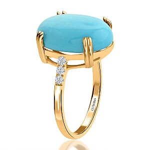 Certified & Appraised Luxoro 14K Yellow Gold AAA Sleeping Beauty Turquoise and G-H I2 Diamond Ring (Size 10.0) 8.00 ctw