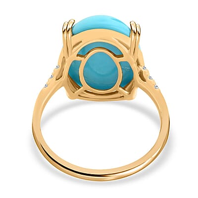 Certified & Appraised Luxoro 14K Yellow Gold AAA Sleeping Beauty Turquoise and G-H I2 Diamond Ring (Size 8.0) 8.00 ctw
