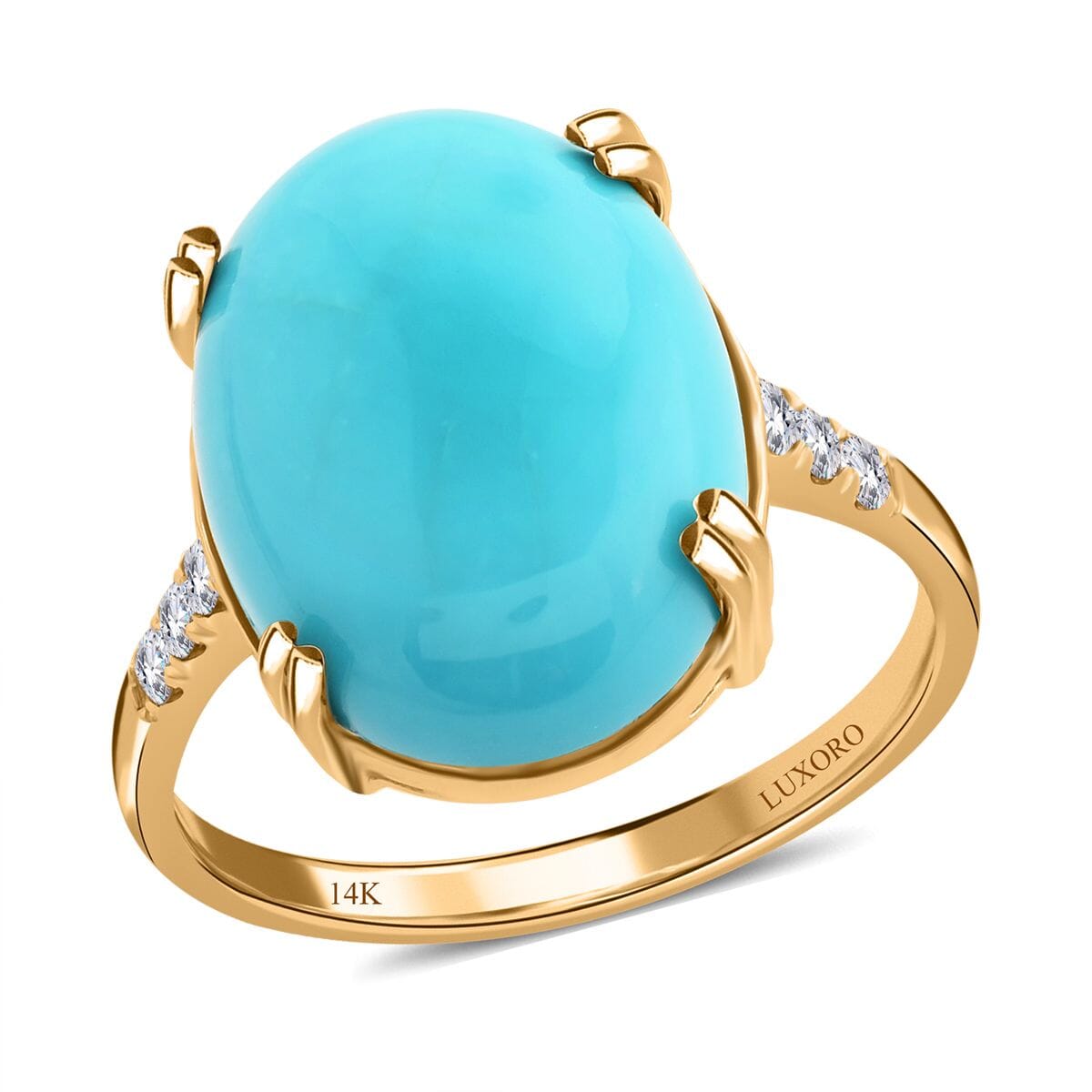 Certified & Appraised Luxoro 14K Yellow Gold AAA Sleeping Beauty Turquoise and G-H I2 Diamond Ring (Size 9.0) 8.00 ctw image number 0