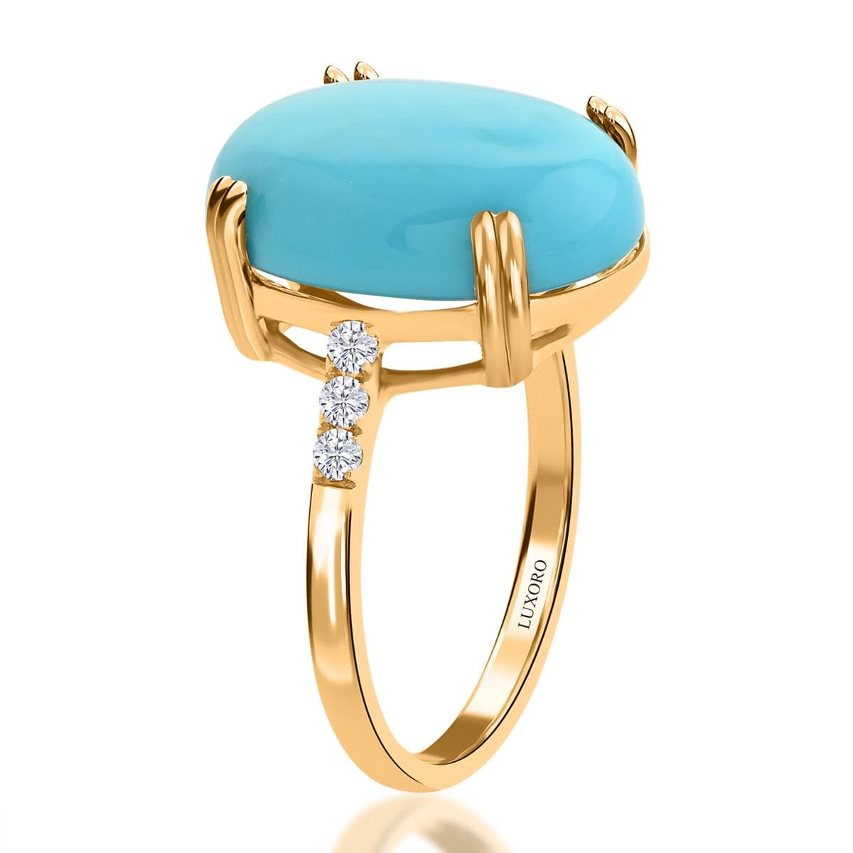 Certified & Appraised Luxoro 14K Yellow Gold AAA Sleeping Beauty Turquoise and G-H I2 Diamond Ring (Size 9.0) 8.00 ctw image number 3