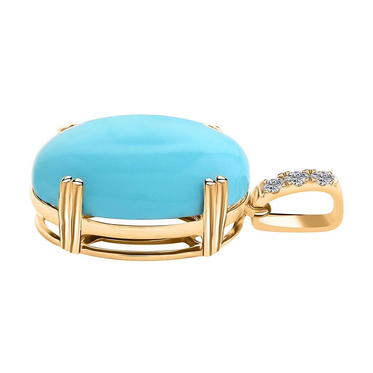Certified & Appraised Luxoro 14K Yellow Gold AAA Sleeping Beauty Turquoise and G-H I2 Diamond Pendant without Chain 8.00 ctw