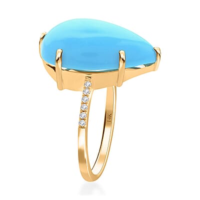 Certified & Appraised Luxoro 14K Yellow Gold AAA Sleeping Beauty Turquoise and G-H I2 Diamond Ring (Size 10.0) 8.85 ctw