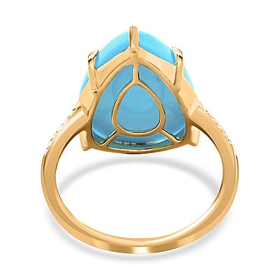 Certified & Appraised Luxoro 14K Yellow Gold AAA Sleeping Beauty Turquoise and G-H I2 Diamond Ring (Size 10.0) 8.85 ctw