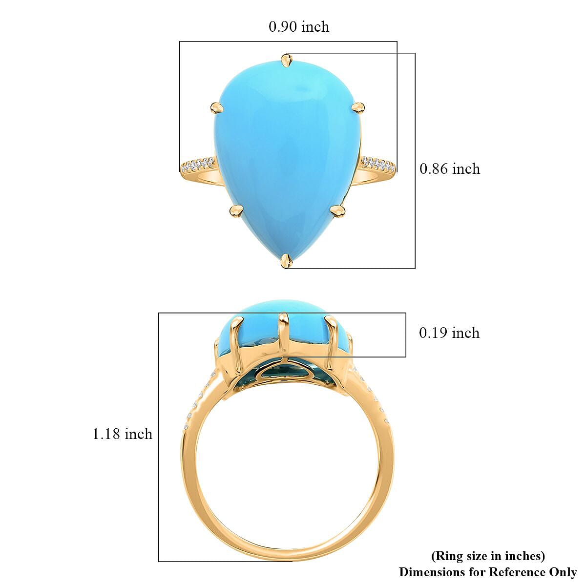 Certified & Appraised Luxoro 14K Yellow Gold AAA Sleeping Beauty Turquoise and G-H I2 Diamond Ring (Size 10.0) 8.85 ctw