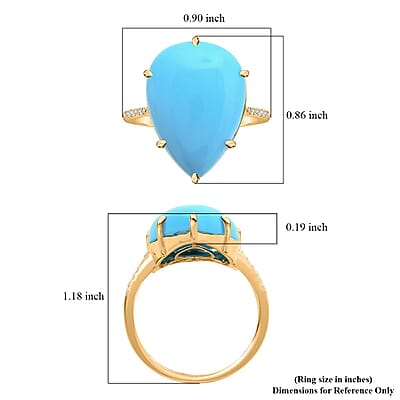 Certified & Appraised Luxoro 14K Yellow Gold AAA Sleeping Beauty Turquoise and G-H I2 Diamond Ring (Size 10.0) 8.85 ctw