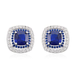 Lab Created Spinel, Simulated White and Blue Diamond 2.55 ctw Earrings in Silvertone