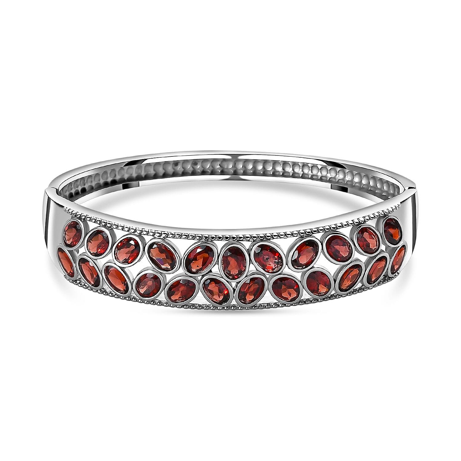 Mozambique Garnet 10.35 ctw Bangle Bracelet in Stainless Steel (10.35 In)