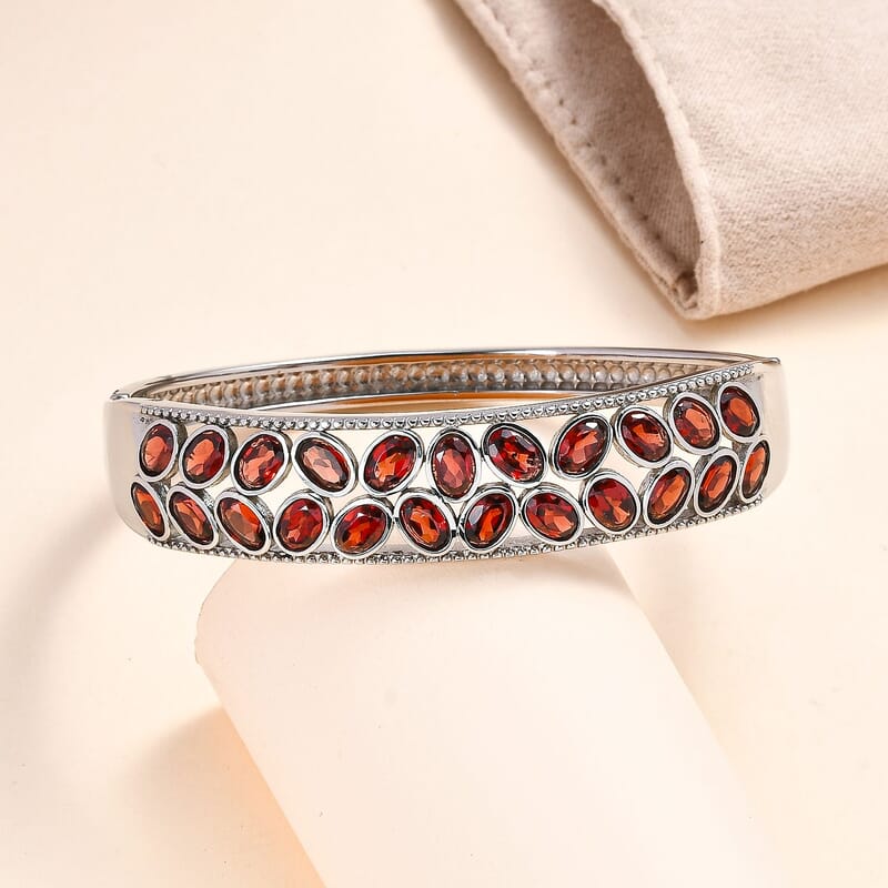 Mozambique Garnet 10.35 ctw Bangle Bracelet in Stainless Steel (10.35 In)