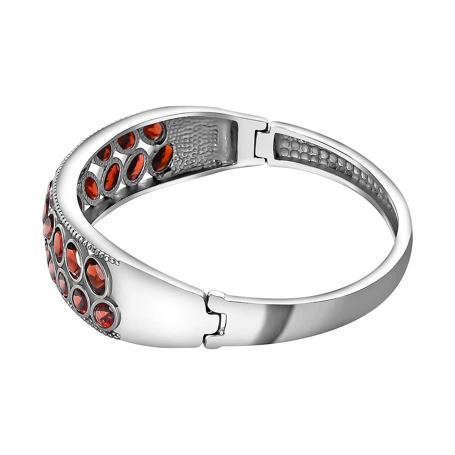 Mozambique Garnet 10.35 ctw Bangle Bracelet in Stainless Steel (10.35 In)