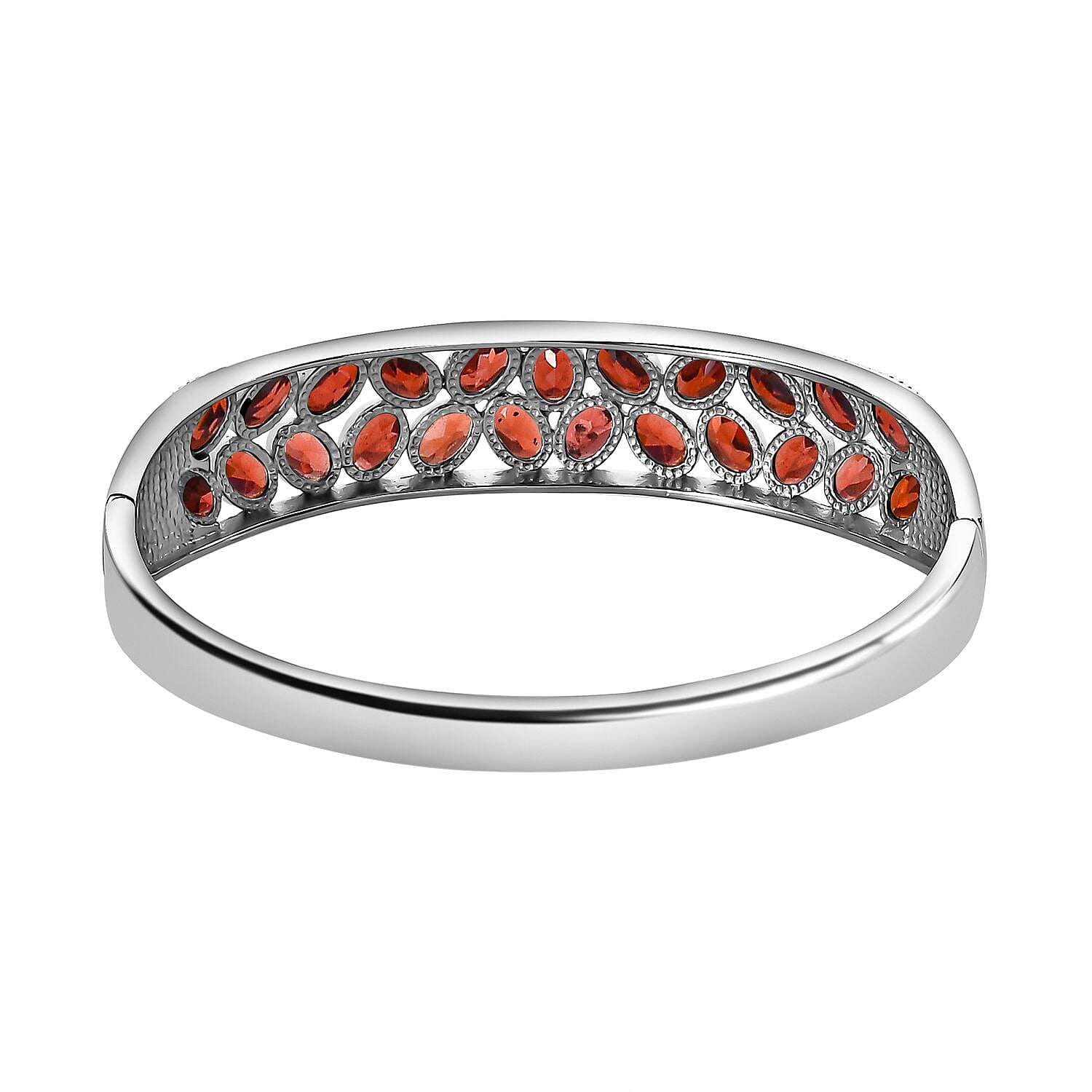 Mozambique Garnet 10.35 ctw Bangle Bracelet in Stainless Steel (10.35 In)