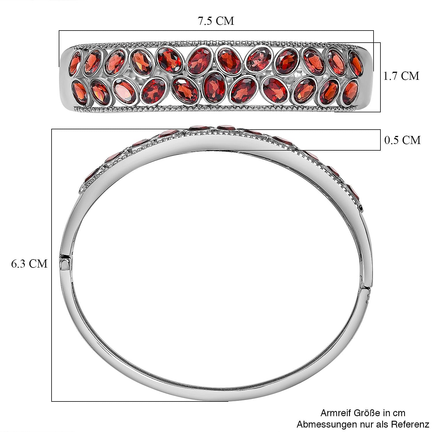 Mozambique Garnet 10.35 ctw Bangle Bracelet in Stainless Steel (10.35 In)