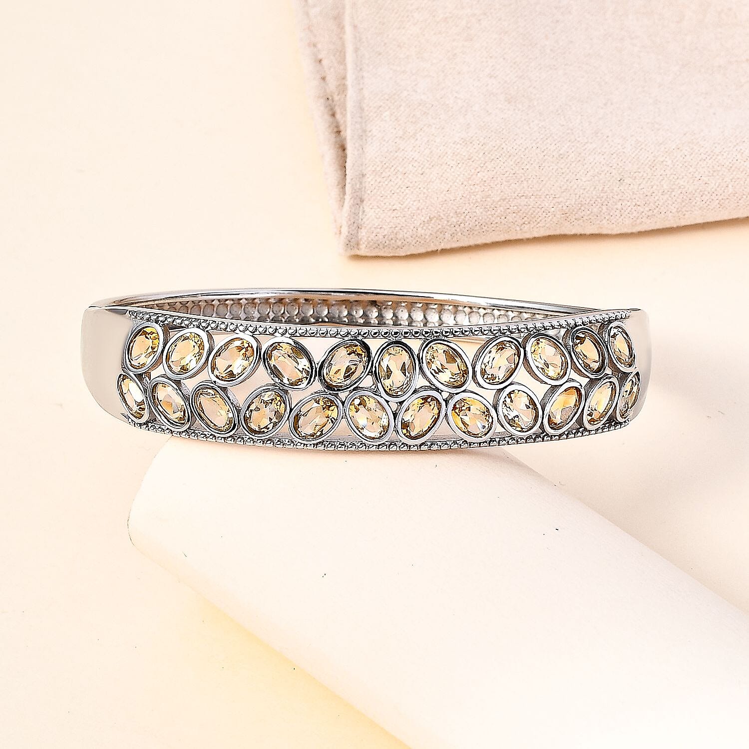 Brazilian Citrine 10.35 ctw Bangle Bracelet in Stainless Steel (7.5 In)