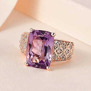Rose De France Amethyst and White Zircon7.08 ctw Ring in 14K RG Over Sterling Silver (Size 10)