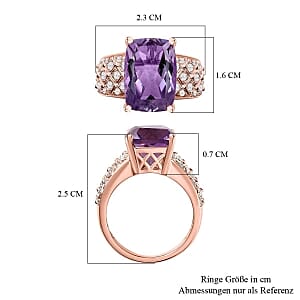 Rose De France Amethyst and White Zircon7.08 ctw Ring in 14K RG Over Sterling Silver (Size 10)
