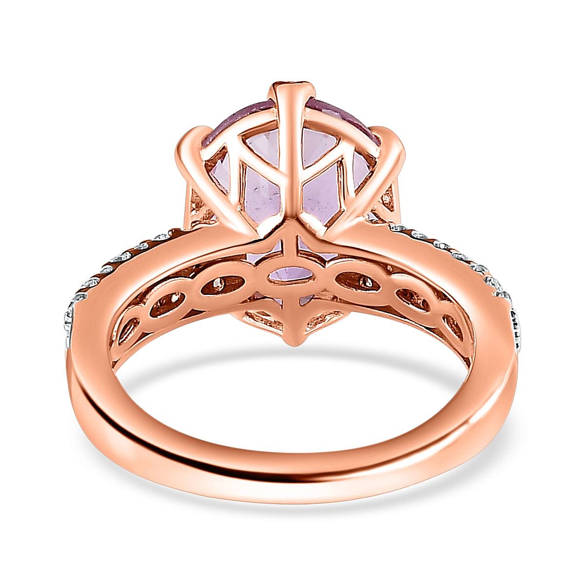 Rose De France Amethyst and White Zircon 6.30 ctw Ring in 14K RG Over Sterling Silver (Size 11.5)
