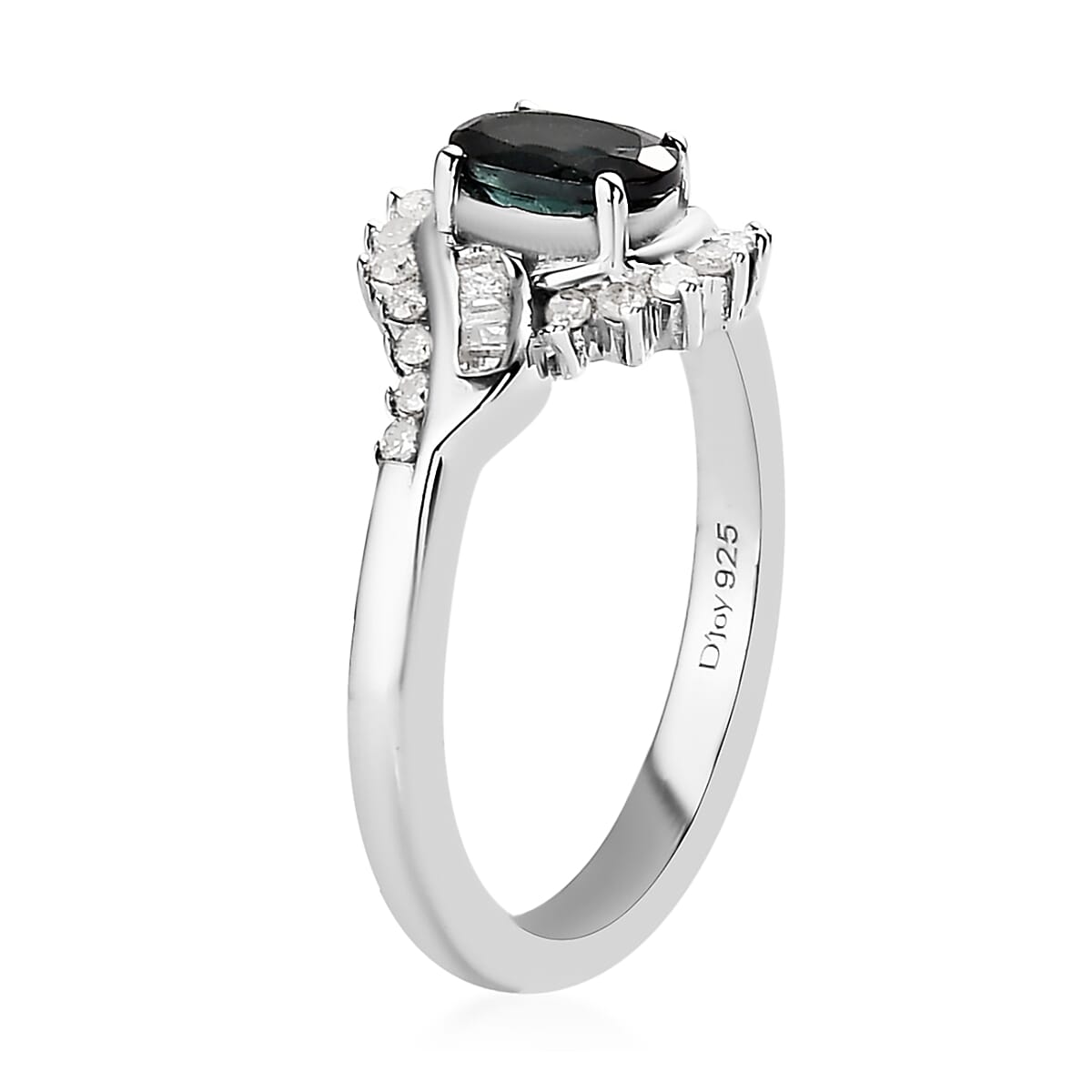 Premium Monte Belo Indicolite and Diamond Ring in Platinum Over Sterling Silver (Size 10.0) 0.75 ctw