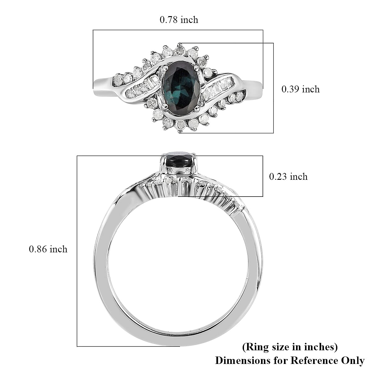 Premium Monte Belo Indicolite and Diamond Ring in Platinum Over Sterling Silver (Size 10.0) 0.75 ctw