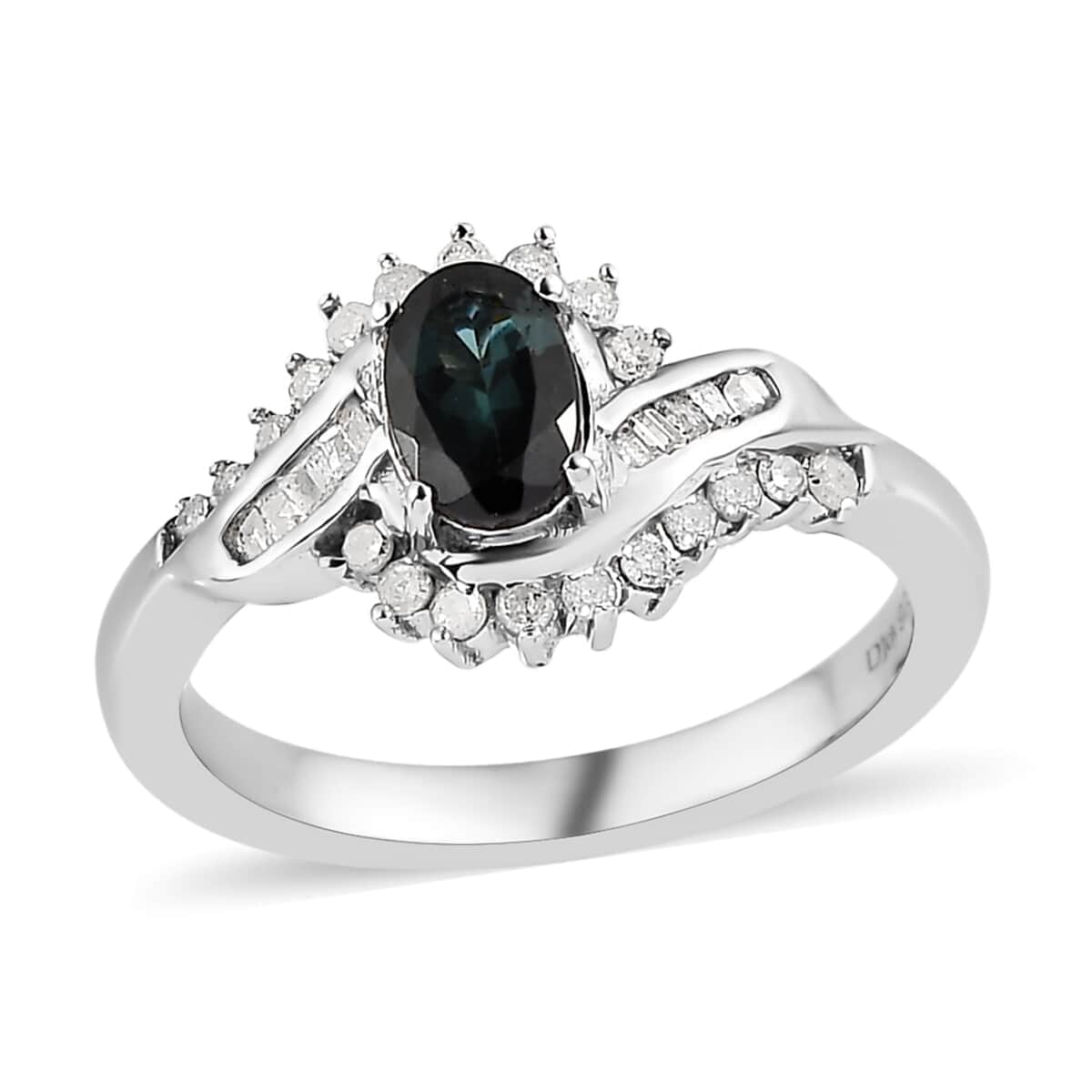 Premium Monte Belo Indicolite and Diamond Ring in Platinum Over Sterling Silver (Size 9.0) 0.75 ctw image number 0