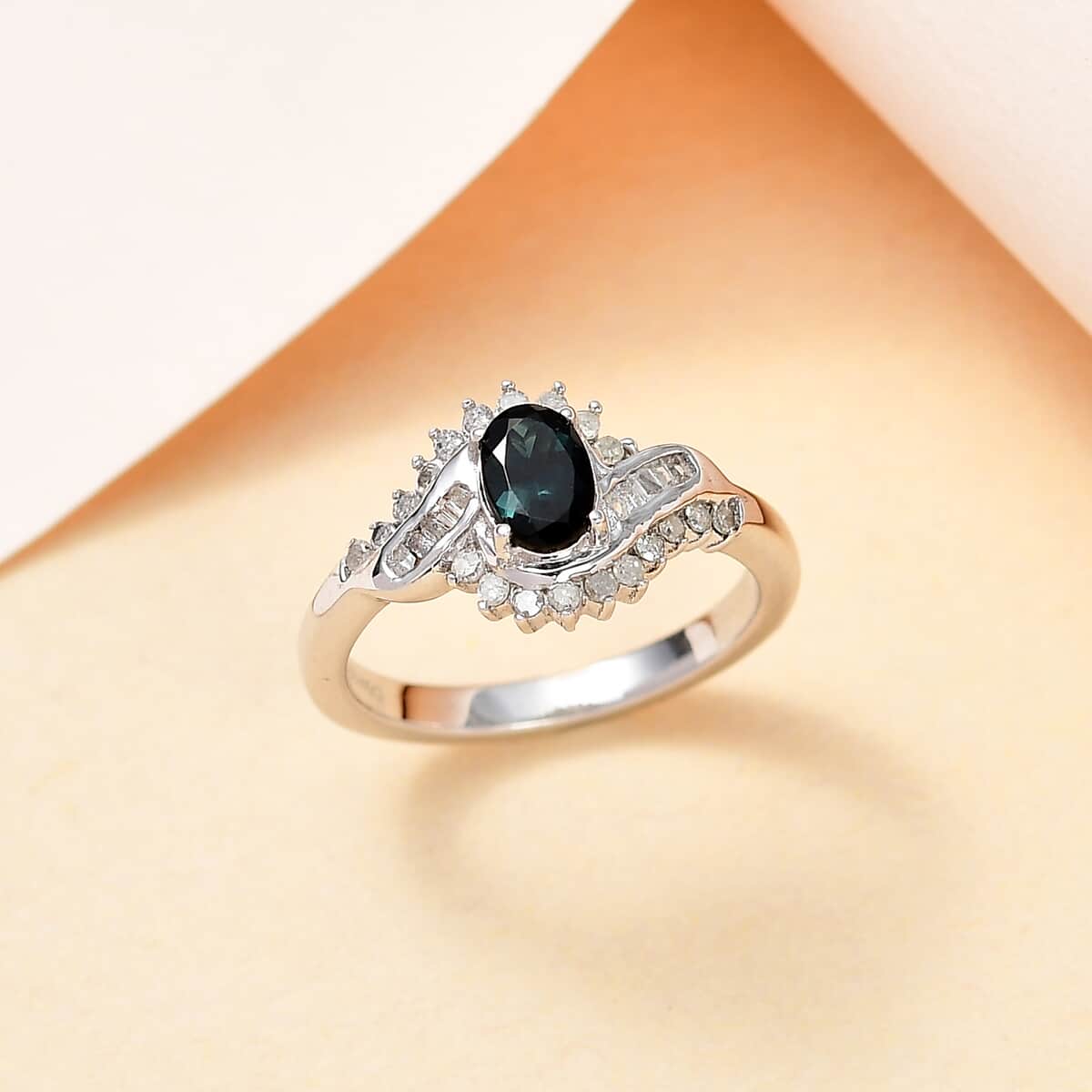 Premium Monte Belo Indicolite and Diamond Ring in Platinum Over Sterling Silver (Size 9.0) 0.75 ctw image number 1