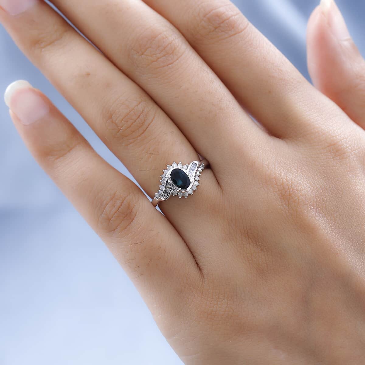 Premium Monte Belo Indicolite and Diamond Ring in Platinum Over Sterling Silver (Size 9.0) 0.75 ctw image number 2