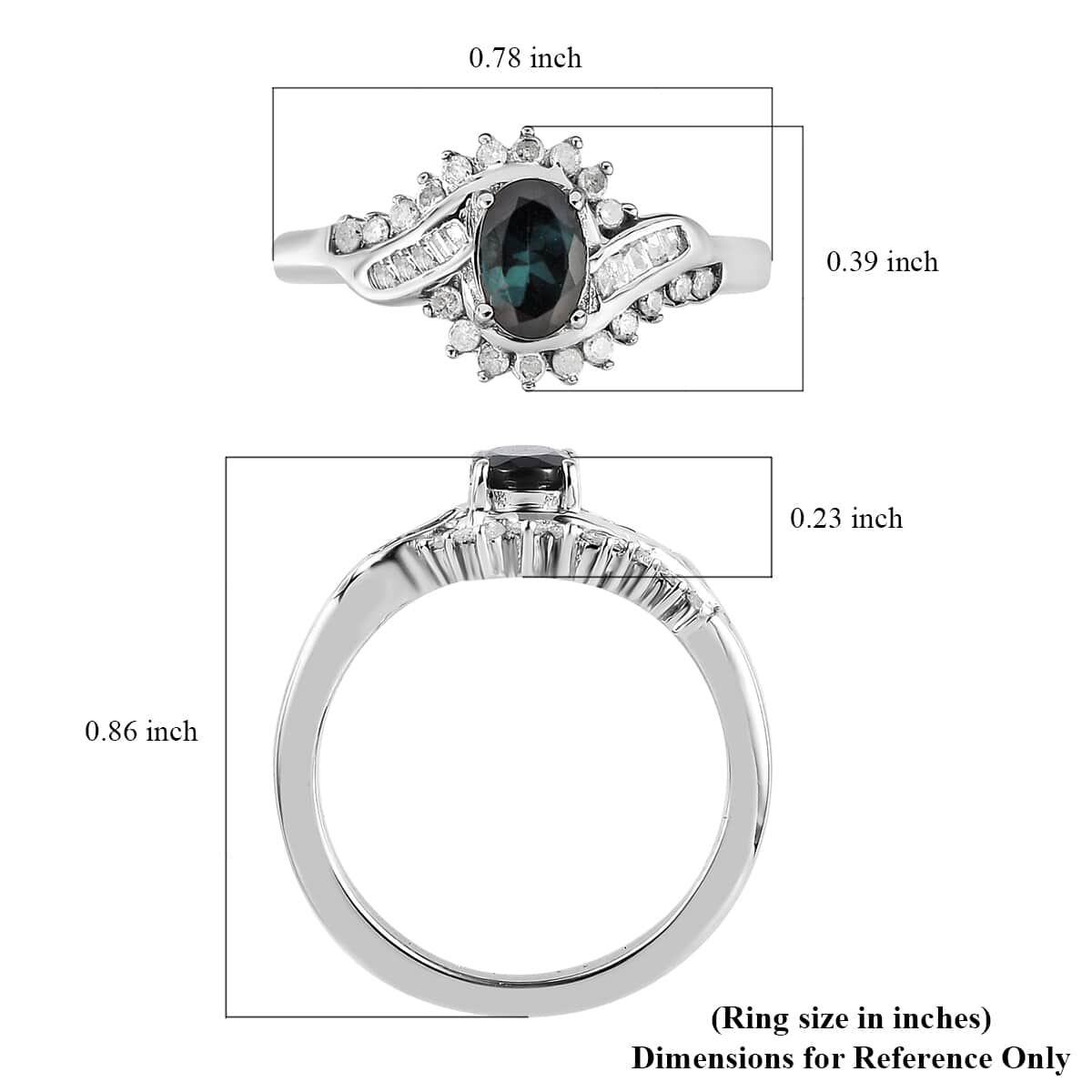 Premium Monte Belo Indicolite and Diamond Ring in Platinum Over Sterling Silver (Size 9.0) 0.75 ctw image number 5