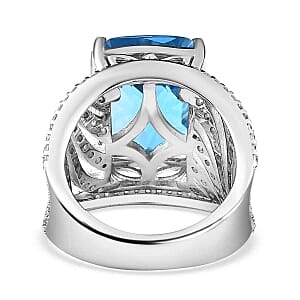 Electric Blue Topaz and White Zircon 17.18 ctw Ring in Platinum Over Sterling Silver (Size 8)