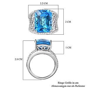 Electric Blue Topaz and White Zircon 17.18 ctw Ring in Platinum Over Sterling Silver (Size 8)