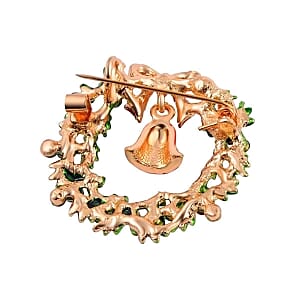 Multi Color Austrian Crystal and Green Enamel Brooch in Silvertone