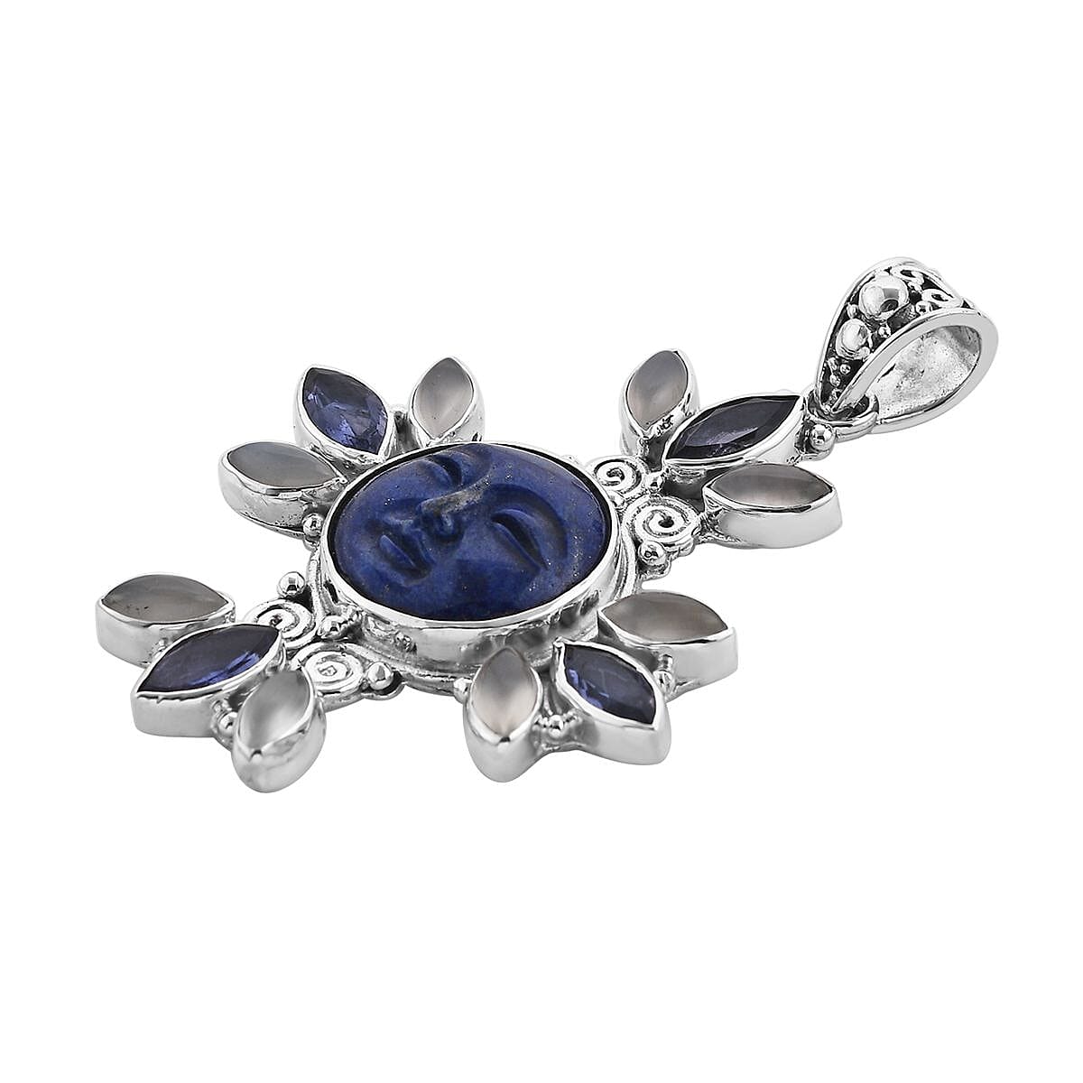 Sajen Silver Lapis Lazuli Carved and Multi Gemstone Pendant in Sterling Silver 20.60 ctw image number 3