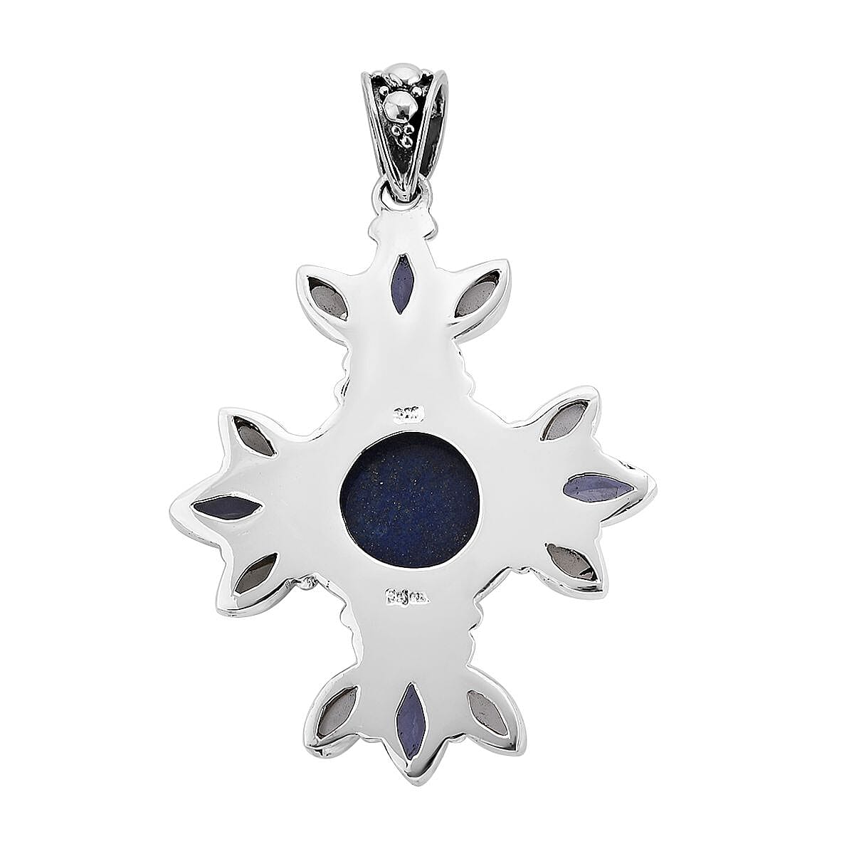 Sajen Silver Lapis Lazuli Carved and Multi Gemstone Pendant in Sterling Silver 20.60 ctw