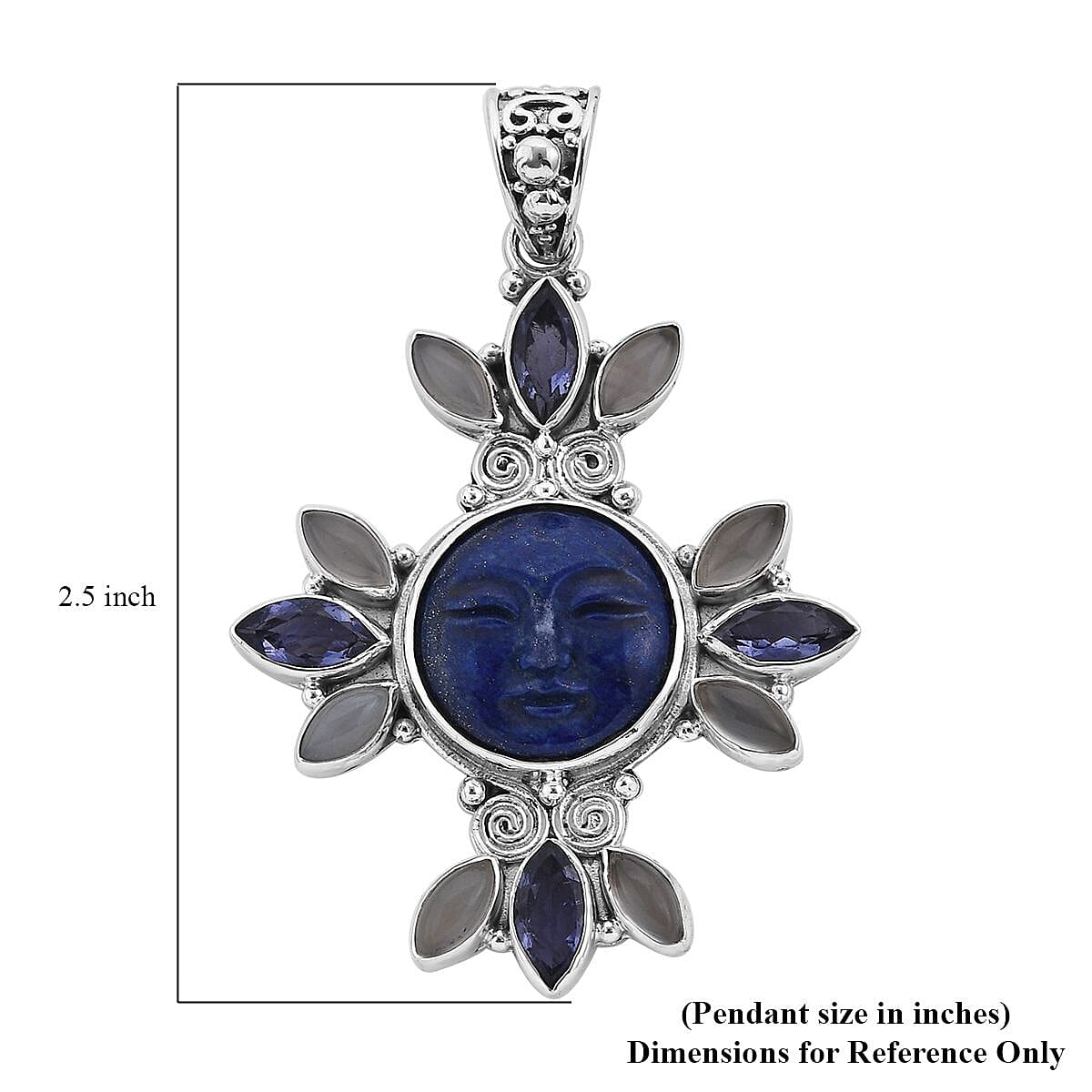 Sajen Silver Lapis Lazuli Carved and Multi Gemstone Pendant in Sterling Silver 20.60 ctw