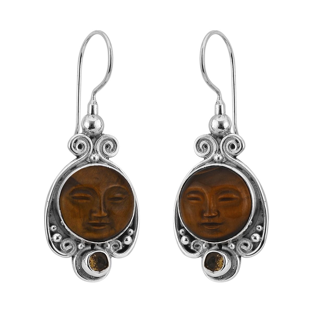 Sajen Silver Tigers Eye Carved and Brazilian Citrine Earrings in Sterling Silver 13.75 ctw image number 0