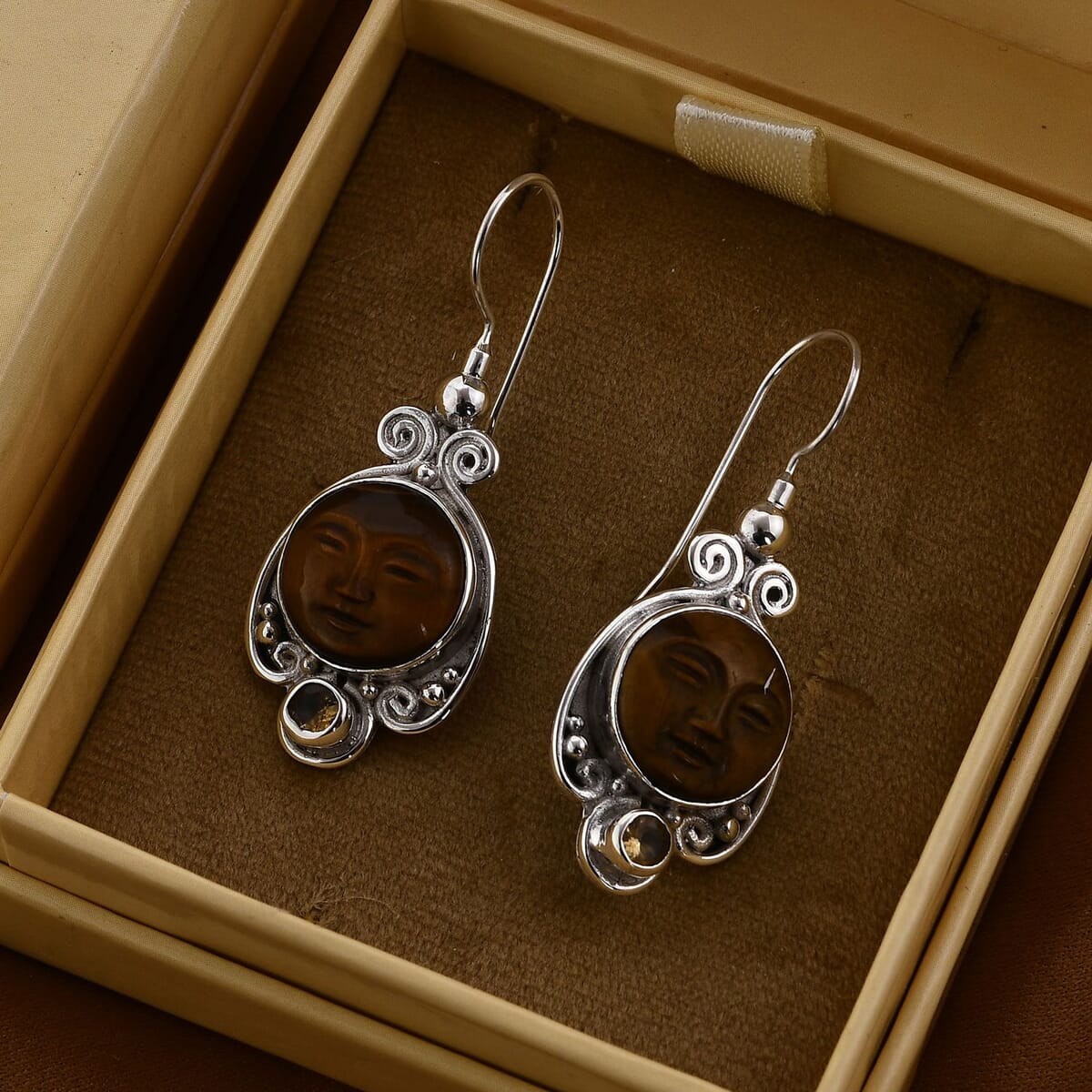 Sajen Silver Tigers Eye Carved and Brazilian Citrine Earrings in Sterling Silver 13.75 ctw image number 1