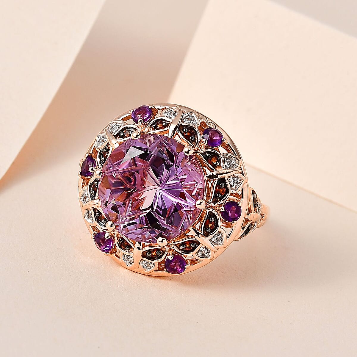 GP Trionfo Collection Rose De France Amethyst and Multi Gemstone Ring in Vermeil Rose Gold Over Sterling Silver 9.00 ctw image number 1