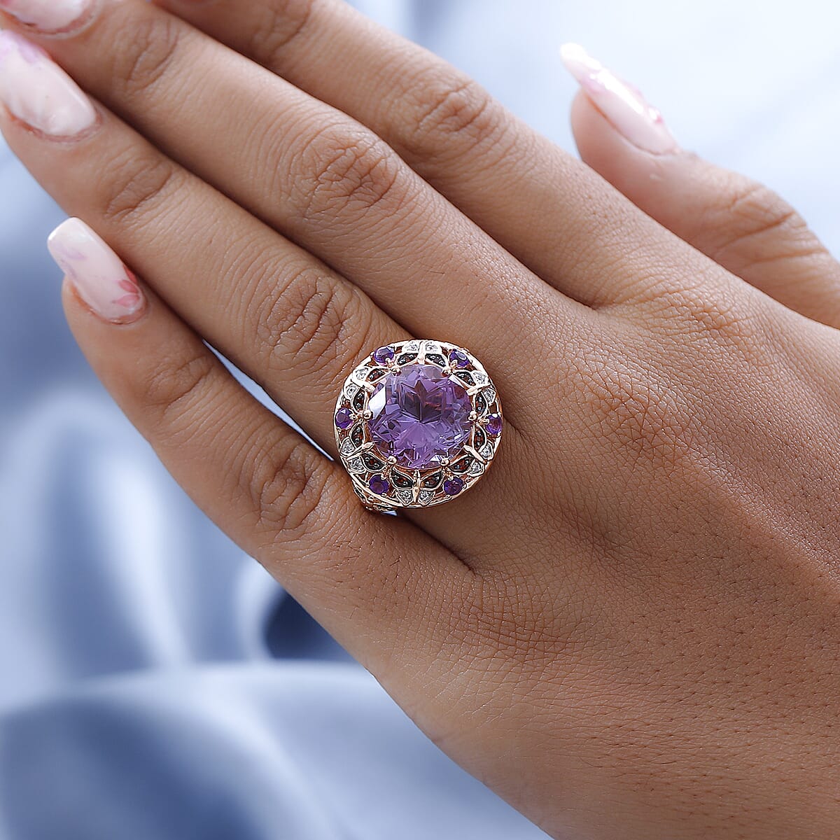 GP Trionfo Collection Rose De France Amethyst and Multi Gemstone Ring in Vermeil Rose Gold Over Sterling Silver (Size 7.0) 9.00 ctw image number 2